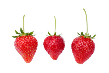 three fresh strawberries on white background