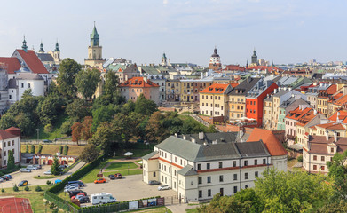 Naklejka na ściany i meble Panorama of old town seen from tower of castle in Lublin