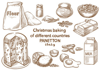 Christmas baking. Ingredients.Panetton.Italy