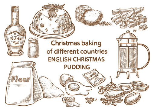 Christmas baking. Ingredients.English christmas pudding.England