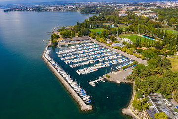 Obraz premium Aerial view of Ouchy waterfront in Lausanne, Switzerland