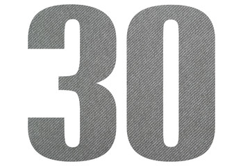 30,thirty - with gray fabric texture on white background