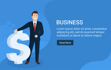 Businessman cartoon character.Suitable for responsive website header design and social media posts.