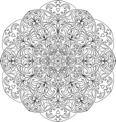 Doodle template mandala for decorating of poster, banner, greeting cards, covers, prints, clothing textile. Round ornament. Abstract pattern