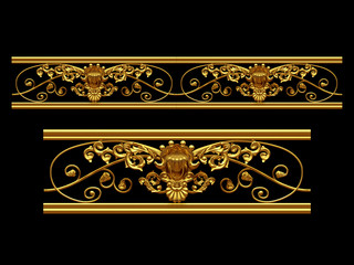 golden, ornamental segment, “gentle", straight version for frieze, frame or border. 3d illustration, combineable with the ninety or fourtyfive degree curve version © diez-artwork
