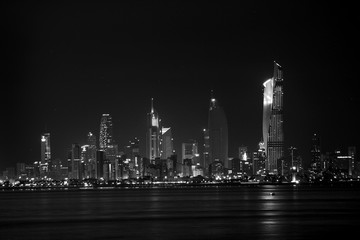 Black And White Skyline Of Kuwait City At Night