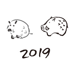 イノシシ　手描き　イラスト