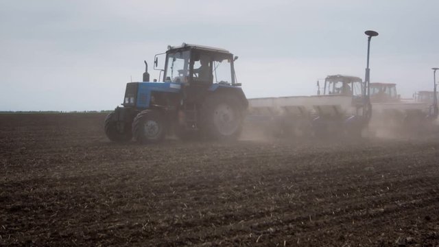 tractors sow the field