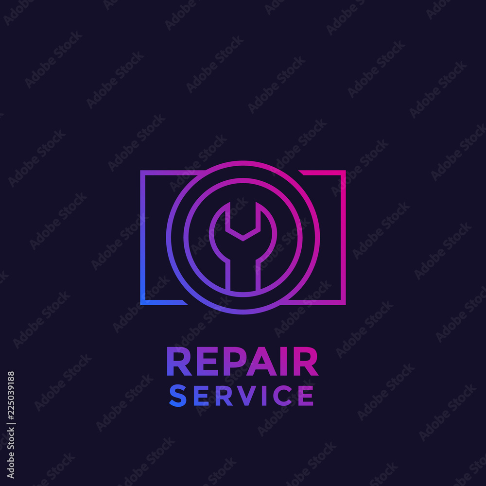 Wall mural camera repair service vector line logo