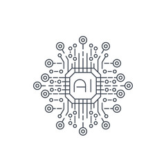 Artificial intelligence, AI technology, line icon