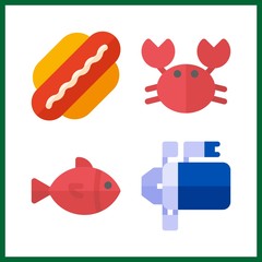 meat vector icons set. fish, hot dog, crab and starter in this set.