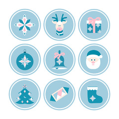 Christmas flat icon set, round