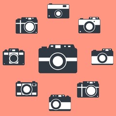 Photo camera icons set in flat style. Flat design vector. Set