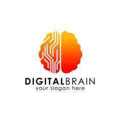 electronic brain logo. digital brain logo design template. smart brain vector icon