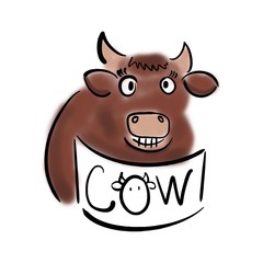 Smiling cow with banner