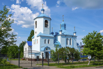Fototapeta na wymiar The Church of the Intercession of the blessed virgin Mary in Promyshlennaya