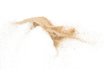 Obraz na płótnie Canvas Sand flying explosion isolated on white background ,throwing freeze stop motion object design