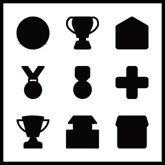 9 first icon. Vector illustration first set. medal and school icons for first works