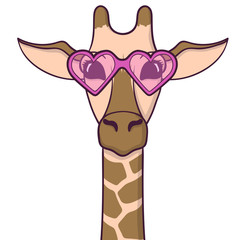Cute Giraffe in glasses. Print for fabric, t-shirt, poster. Vector illustration