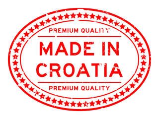 Grunge red premium quality made in Croatia oval rubber seal stamp on white background