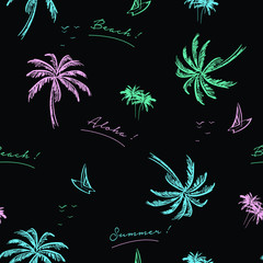 Fototapeta na wymiar pattern; palm; seamless; island; tropical; tree; vector; beach; summer; background; hawaii; travel; graphic; nature; illustration; landscape; exotic; floral; wallpaper; coconut; paradise; textile; pri