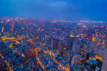 New York,  aerial view of New York City midtown Skyline at sunset