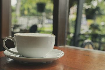 Cappuccino cup with lacquer art on wooden floor  Beautiful, Ceramic Cup, Modern Color, Place for Message