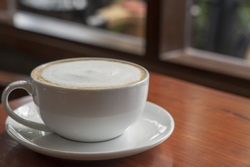 Cappuccino cup with lacquer art on wooden floor  Beautiful, Ceramic Cup, Modern Color, Place for Message
