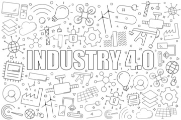Industry 4.0 background from line icon. Linear vector pattern. Vector illustration