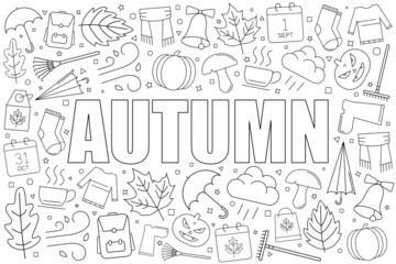 Autumn background from line icon. Linear vector pattern. Vector illustration