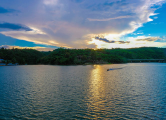Sunset on the Uttanom Bridge in Thailand, Kanchanaburi,Thailand's Top Tourist Attractions Mon Bridge