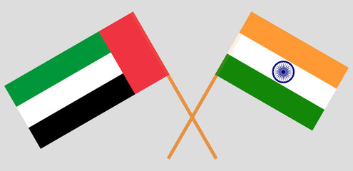India and United Arab Emirates. Indian and UAE flags. Official colors. Correct proportion. Vector