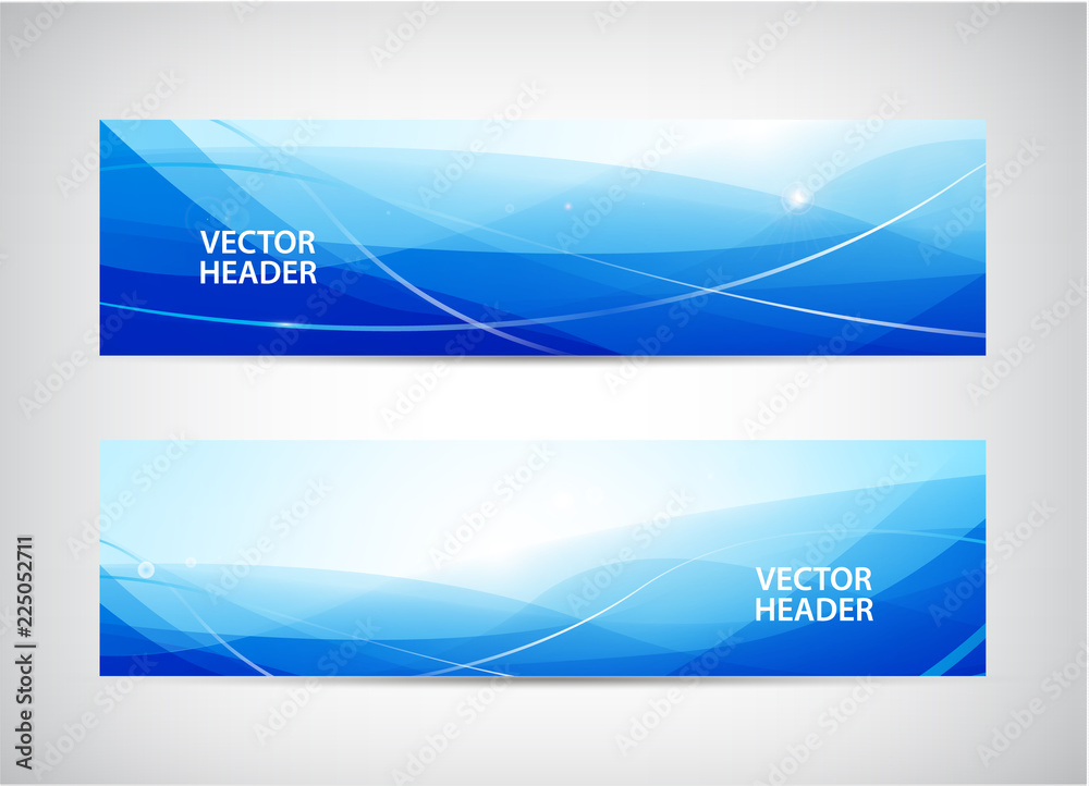 Wall mural Vector set of abstract wavy horizontal headers, web banners. Water flow, stream.