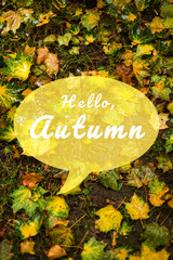 Autumn wallpaper with text.Hello, autumn