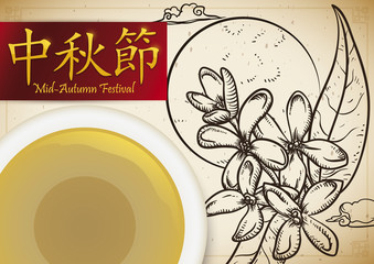 Beautiful Drawing of Cassia Flowers to Celebrate Mid-Autumn Festival, Vector Illustration