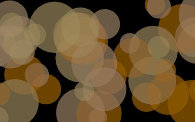 Multicolored translucent circles on a dark background. Orange tones. 3D illustration