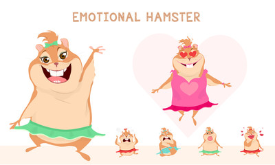 Cute and funny girl hamster. Emotional set