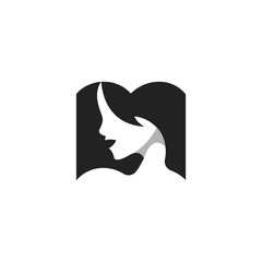 Book Paper Beauty Face Abstract Silhouette Icon Logo Design Template Element Vector