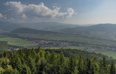 Fototapeta na wymiar View from observation tower Bukovka in Jeseniky big mountains