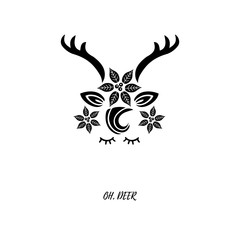 Cute Deer vector illustration as logo, badge, patch. Deer for invitation, birthday, greetings, party, Merry Christmas motive.