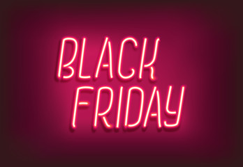 Black friday neon sign. Glowing web banner, signboard.