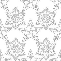 Gingerbread. Black and white illustration for coloring book or page. Christmas, holiday background.