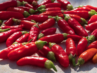 Harvested small red chilli which are real hot and nature grown