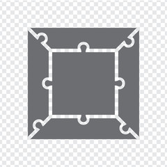 Simple icon square puzzle in gray. Simple icon square puzzle of the four pieces and center on transparent background. Flat design. Vector illustration EPS10.
