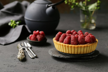 homemade pie tart with fresh raspberries