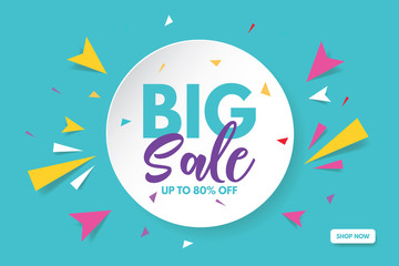 Big sale banner template design. Banner design with paper cut background. Paper art and craft style.