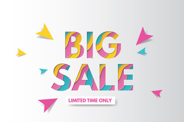 Big sale banner template design. Banner design with paper cut background. Paper art and craft style.