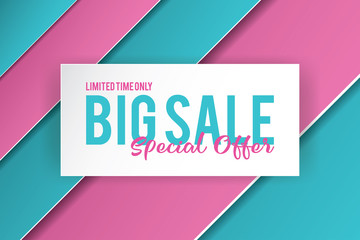 Big sale banner template design. Banner design with paper cut background. Paper art and craft style.