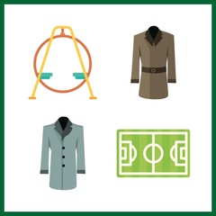 4 line icon. Vector illustration line set. coat and soccer field icons for line works