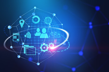 Internet icons and network over blue background